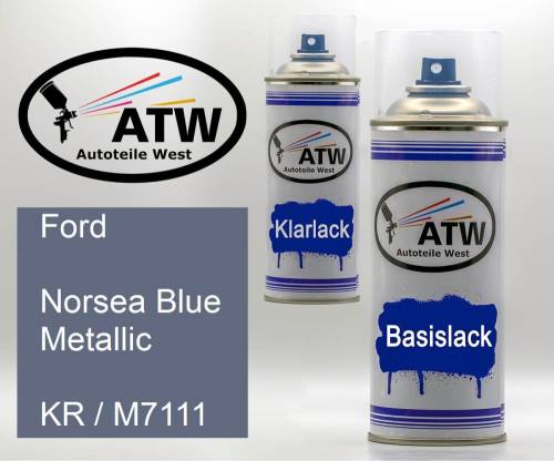 Ford, Norsea Blue Metallic, KR / M7111: 400ml Sprühdose + 400ml Klarlack - Set, von ATW Autoteile West.